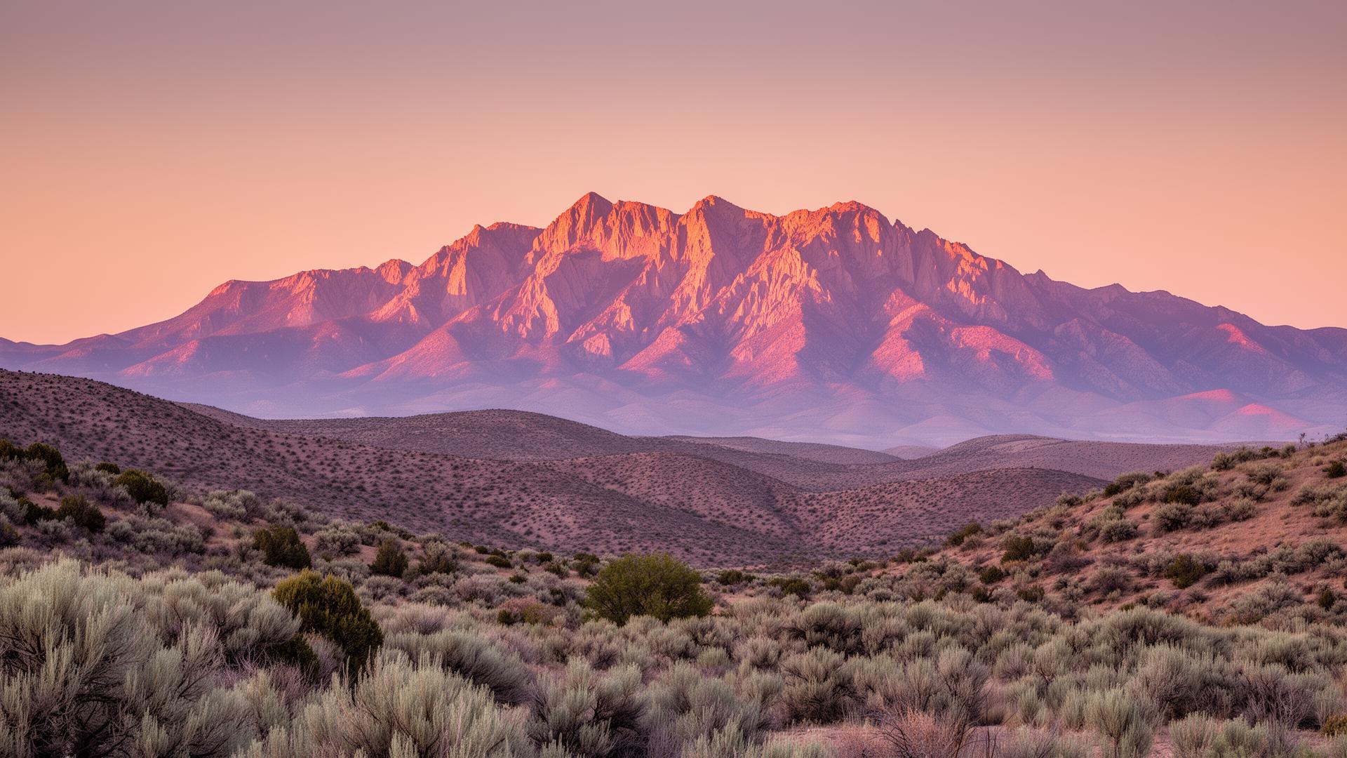 Sandia Mountain range at golden hour, east of Albuquerque, New Mexico